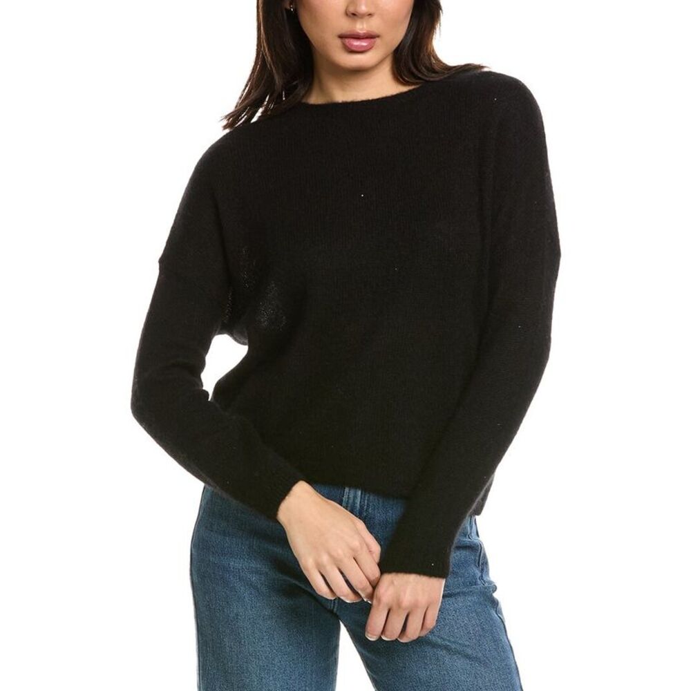 Brodie Cashmere Womens Estelle Sparkle Crewneck 100% Cashmere Sweater, Black
